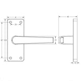 Technical drawing of of Frelan - Contract Door Handle on Short Latchplate Satin Anodised Aluminium Sku. J5600
