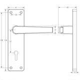 Technical drawing of of Frelan - Contract Door Handle on Lockplate Satin Anodised Aluminium Sku. J5601
