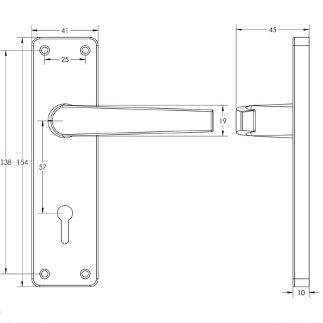 Technical drawing of of Frelan - Contract Door Handle on Lockplate Satin Anodised Aluminium Sku. J5601