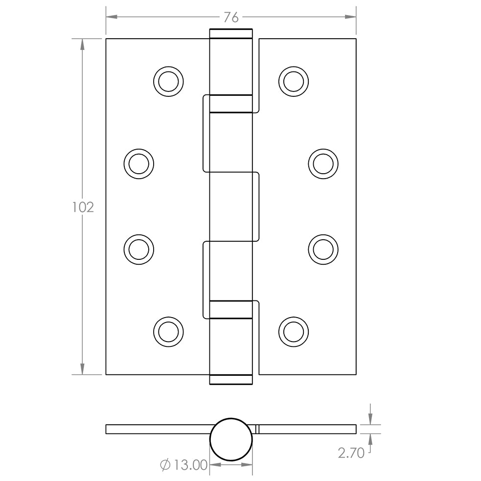 Technical drawing of of Frelan - Jedo Grade 11 Steel Ball Bearing Hinges 102x76mm Black Nickel Sku. J8500BN