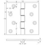 Technical drawing of of Frelan - Projection Hinges 102x102x3mm Satin Chrome Sku. J9026SC