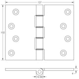 Technical drawing of of Frelan - Projection Hinges 102x125x3.5mm Polished Chrome Sku. J9035PC