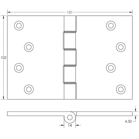 Technical drawing of of Frelan - Projection Hinges 102x151x3.5mm Satin Chrome Sku. J9036SC