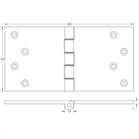 Technical drawing of of Frelan - Projection Hinges 102x200x4.5mm Polished Brass Sku. J9037PB