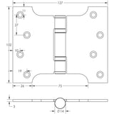 Technical drawing of of Frelan - Stainless Steel Ball Bearing Parliament Hinges 102x127x3mm Satin Stainless Steel Sku. J9459SSS