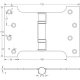 Technical drawing of of Frelan - 102x152x3mm Matt Black Parliament Ball Bearing Hinge Sku. J9469MB