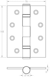 High quality image of Frelan - 102x76mm Grade 202 Stainless Steel Ball Bearing Hinges Grade 13 - SSS | Sku. fh-j9500sss | Trade Door Handles.