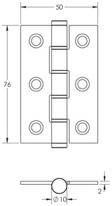 Technical drawing of of Frelan - Jedo Stainless Steel Grade 7 Washered Hinges 76x50mm Polished Stainless Steel Sku. J9504PSS