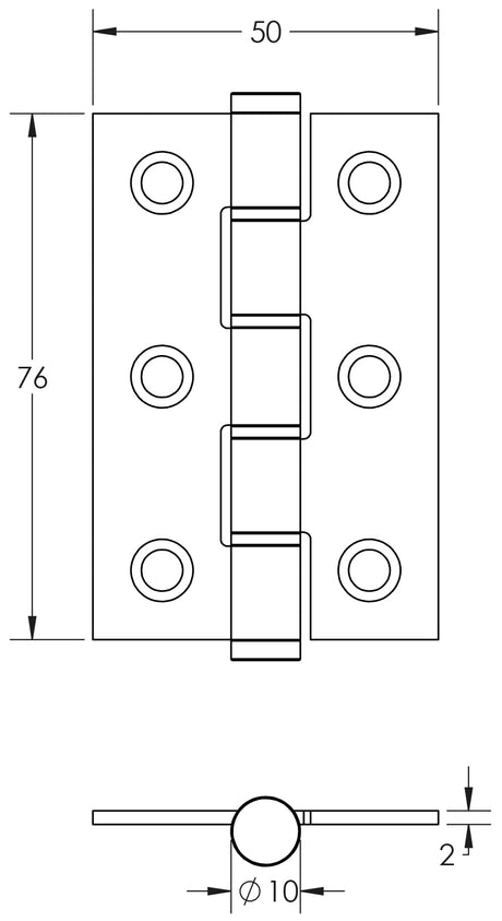 Technical drawing of of Frelan - Jedo Stainless Steel Grade 7 Washered Hinges 76x50mm Polished Stainless Steel Sku. J9504PSS