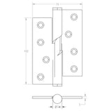 Technical drawing of of Frelan - Stainless Steel Rising Butt Hinges 102x76x3mm Polished Stainless Steel Sku. J9510LHPSS