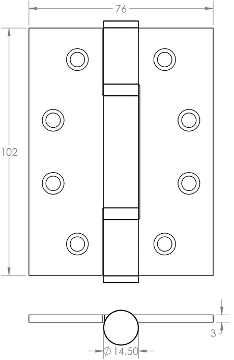 Technical drawing of of Frelan - Certifire Stainless Steel Grade 13 Polymer Bearing Hinge 3 Knuckle Polished Stainless Steel Sku. J9603PSS