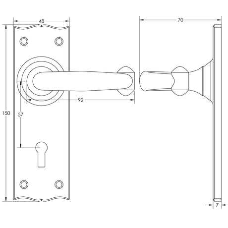 Technical drawing of of Frelan - Regal Suite Door Handle on Bathroom Plate Black Sku. JAB1B