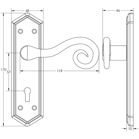 Technical drawing of of Frelan - Royal Suite Door Handle on Bathroom Plate Black Sku. JAB400B