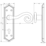 Technical drawing of of Frelan - Royal Suite Door Handle on Lockplate Black Sku. JAB400