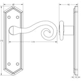 Technical drawing of of Frelan - Royal Suite Door Handle on Latchplate Black Sku. JAB401