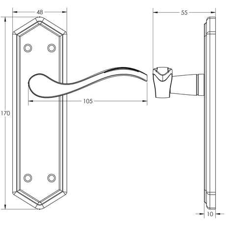 Technical drawing of of Frelan - Wentworth Suite Door Handle on Latchplate Black Sku. JAB501
