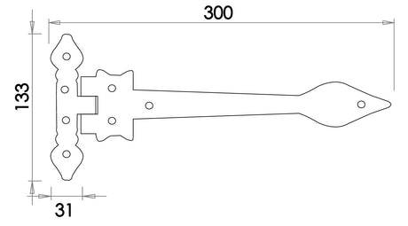 Technical drawing of of Frelan - Antique Gate Hinges 300mm Black Sku. JAB660