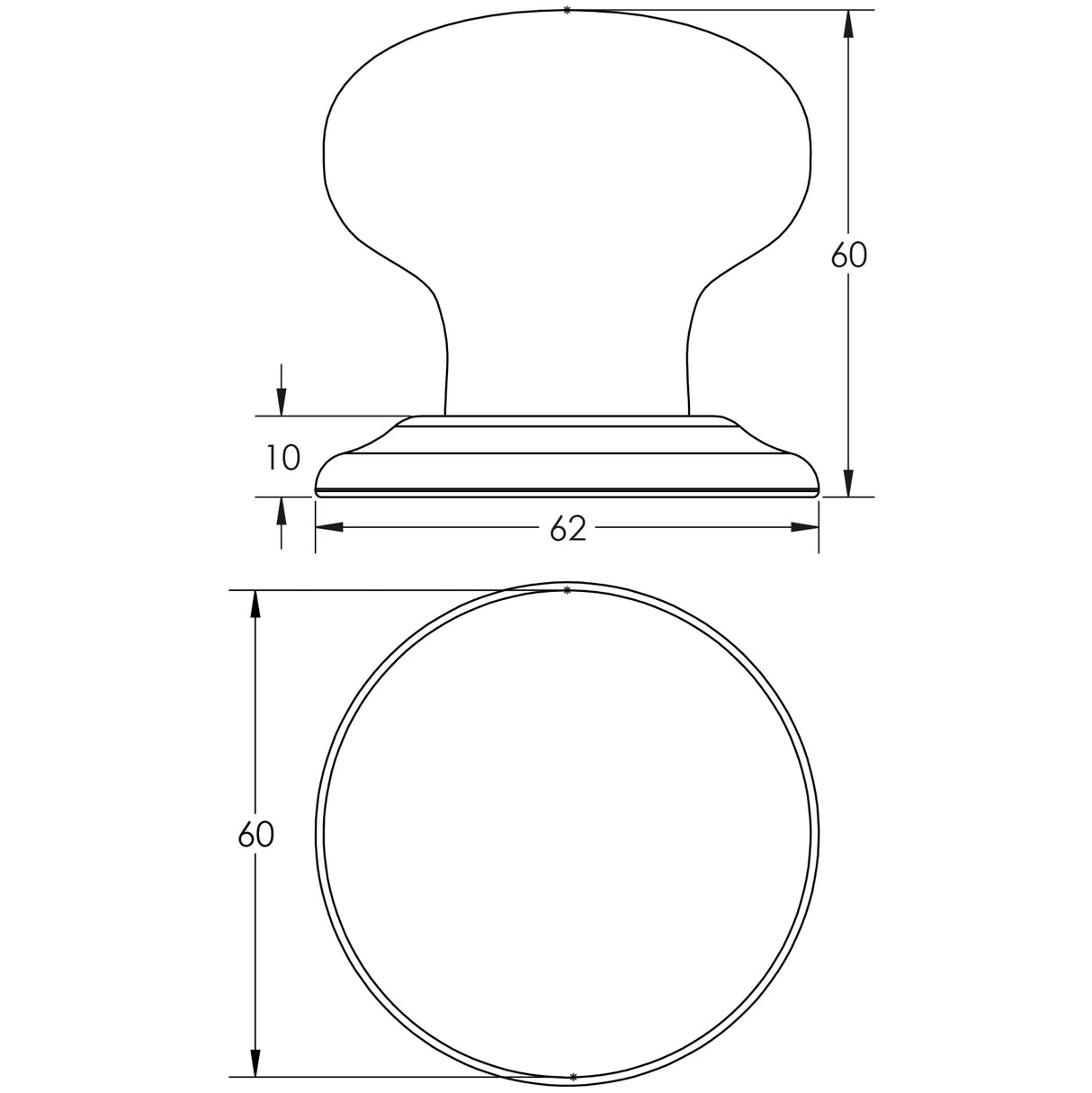 Technical drawing of of Frelan - Jedo Porcelain Mortice Door Knobs White Sku. JC10