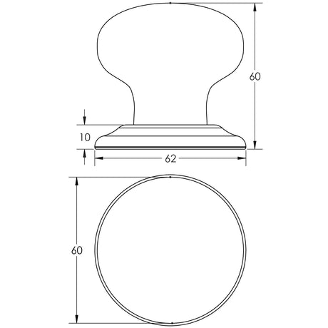 Technical drawing of of Frelan - Jedo Porcelain Mortice Door Knobs White Sku. JC10