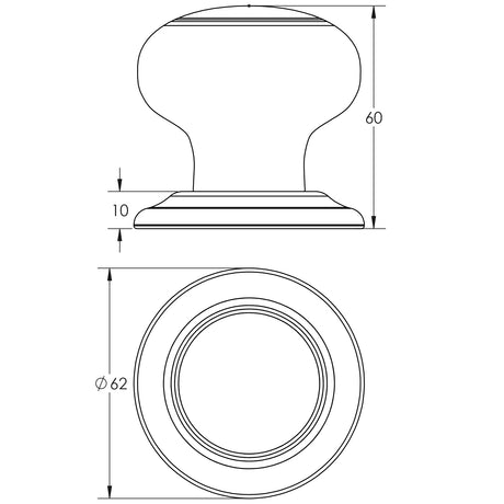 Technical drawing of of Frelan - Jedo Porcelain Mortice Door Knobs Goldline White Sku. JC20
