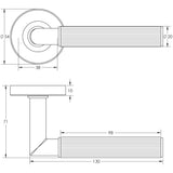 Technical drawing of of Frelan - Three One Six Linear Knurled Door Handle Gun Metal Sku. JGM402