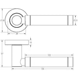 Technical drawing of of Frelan - Milo Door Handle on Rose Plain Glass/Satin Chrome Sku. JH5314SC