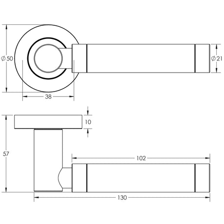 Technical drawing of of Frelan - Milo Door Handle on Rose Plain Glass/Polished Chrome Sku. JH5314PC
