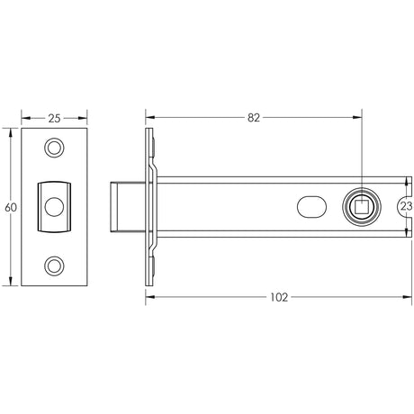 Technical drawing of of Frelan - Jedo Heavy Duty Tubular Deadbolts 102mm Antique Brass Sku. JL-HDB102AB