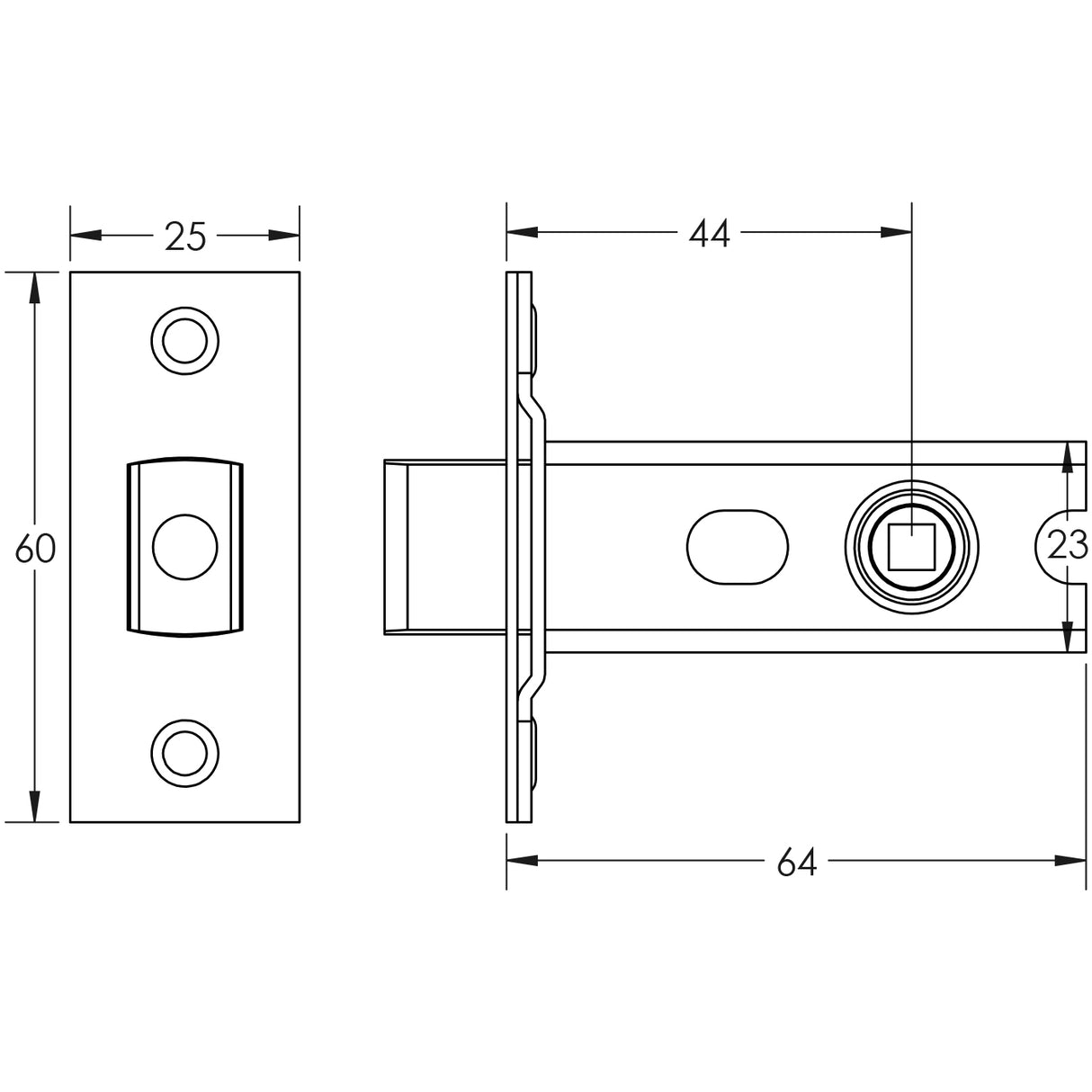 Technical drawing of of Frelan - Jedo Heavy Duty Tubular Deadbolts 64mm Antique Brass Sku. JL-HDB64AB