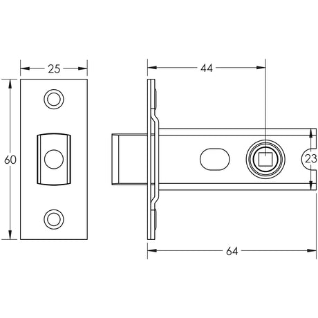 Technical drawing of of Frelan - Jedo Heavy Duty Tubular Deadbolts 64mm Polished Stainless Steel Sku. JL-HDB64PSS