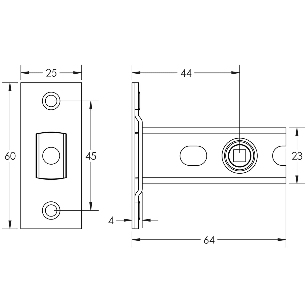 Technical drawing of of Frelan - Jedo Heavy Duty Tubular Deadbolts Bodies Only 64mm Sku. JL-HDB64
