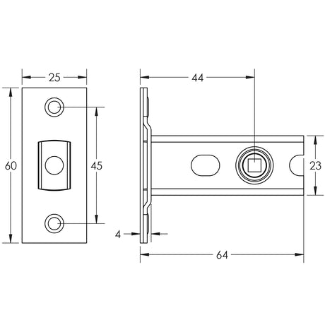 Technical drawing of of Frelan - Jedo Heavy Duty Tubular Deadbolts Bodies Only 64mm Sku. JL-HDB64