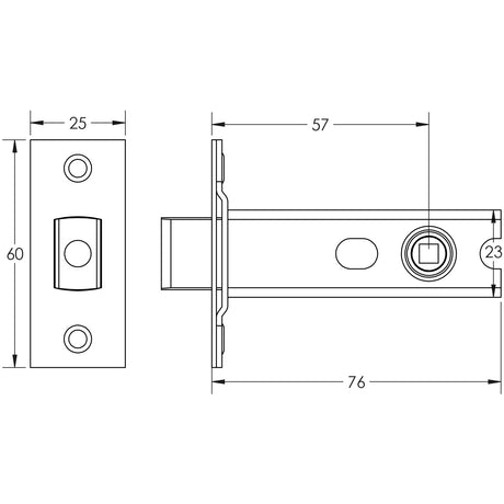 Technical drawing of of Frelan - Jedo Heavy Duty Tubular Deadbolts 76mm Brass Finish Sku. JL-HDB76PVD