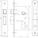 Technical drawing of of Frelan - Jedo Oval Profile Sashlocks 65mm Polished Chrome Sku. JL1052PC