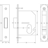 Technical drawing of of Frelan - Jedo Oval Profile Deadlocks 65mm Polished Chrome Sku. JL1062PC