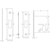 Technical drawing of of Frelan - Jedo Oval Profile Deadlocks 76mm Satin Chrome Sku. JL1063SC