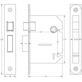 Technical drawing of of Frelan - Jedo 3 Lever Sashlocks 76mm Polished Chrome Sku. JL1091PC