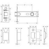 Technical drawing of of Frelan - 75mm Satin Brass Tubular Latch Sku. JL121SB