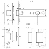 Technical drawing of of Frelan - 76mm Tubular Latch Black Sku. JL159MB