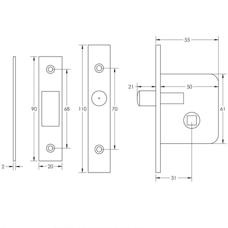 Technical drawing of of Frelan - Mortice Budget Lock & Key Sku. JL195NP
