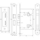 Technical drawing of of Frelan - Jedo Kontrax Bathroom locks with Radiused Forend & Strike Plate Satin Nickel Satin Nickel Sku. JL450RSN