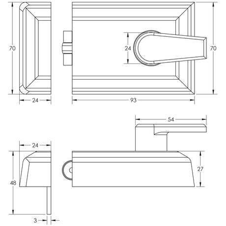 Technical drawing of of Frelan - Jedo Roller Bolt Night Latches 90mm Satin Chrome Sku. JL5011SC