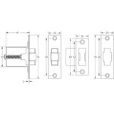Technical drawing of of Frelan - Jedo Rollerbolt Catch 41mm Satin Brass Sku. JL8090SB