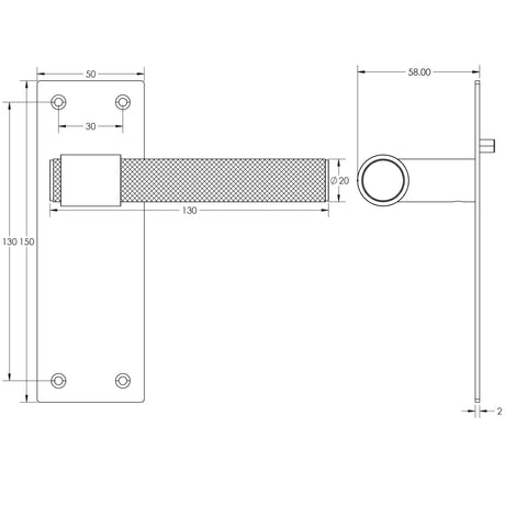 Technical drawing of of Frelan - Nero T-Bar Door Handles on Latchplate Black Sku. JMB100
