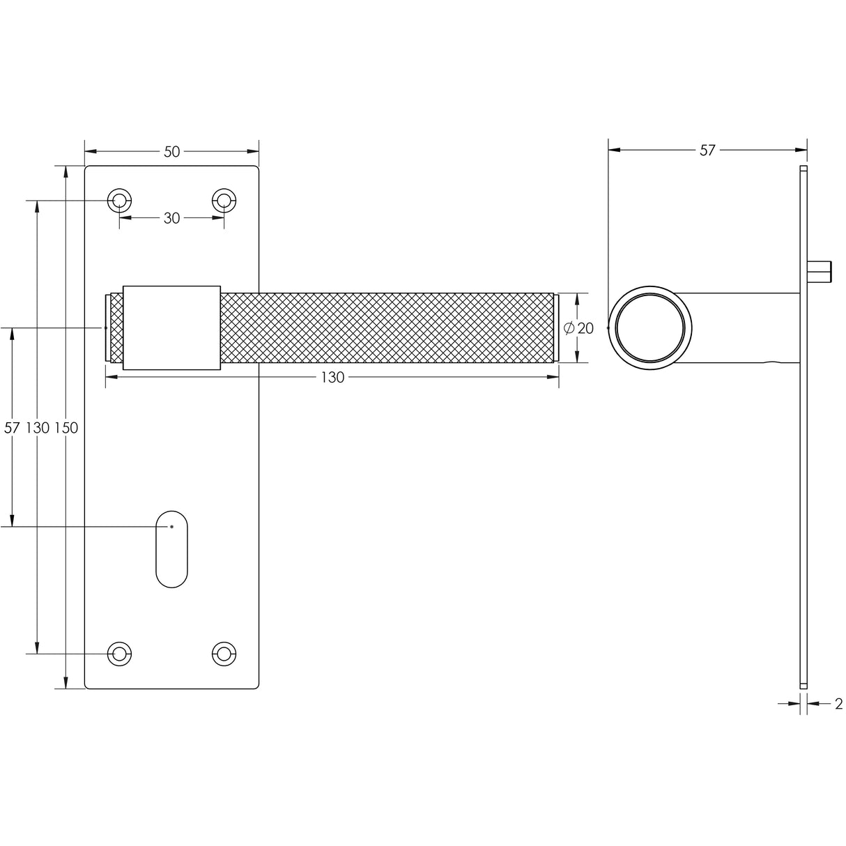 Technical drawing of of Frelan - Nero T-Bar Door Handles on Lockplate Black Sku. JMB101
