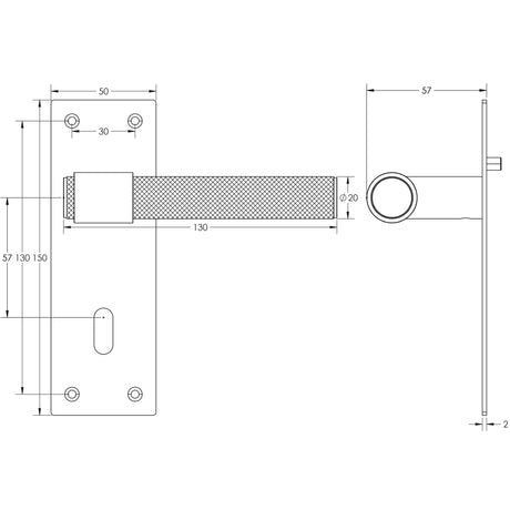 Technical drawing of of Frelan - Nero T-Bar Door Handles on Lockplate Black Sku. JMB101