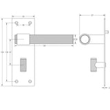 Technical drawing of of Frelan - Nero T-Bar Door Handles on Bathroom Plate Black Sku. JMB102