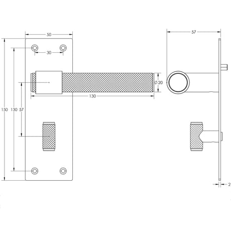Technical drawing of of Frelan - Nero T-Bar Door Handles on Bathroom Plate Black Sku. JMB102