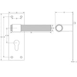 Technical drawing of of Frelan - Nero T-Bar Door Handles on Euro Profile Lockplate Black Sku. JMB103