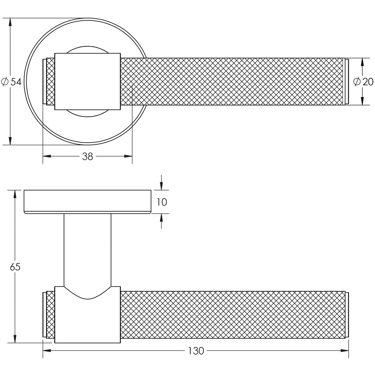Technical drawing of of Frelan - Nero T-Bar Knurled Black Door Handle Sku. JMB105